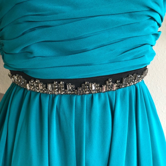 ERIN FETHERSTON teal chiffon ruched fit and flare dress - Picture 3 of 10